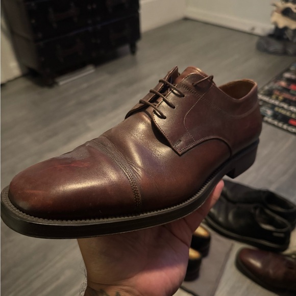 Santoni Dark Brown Leather Oxfords